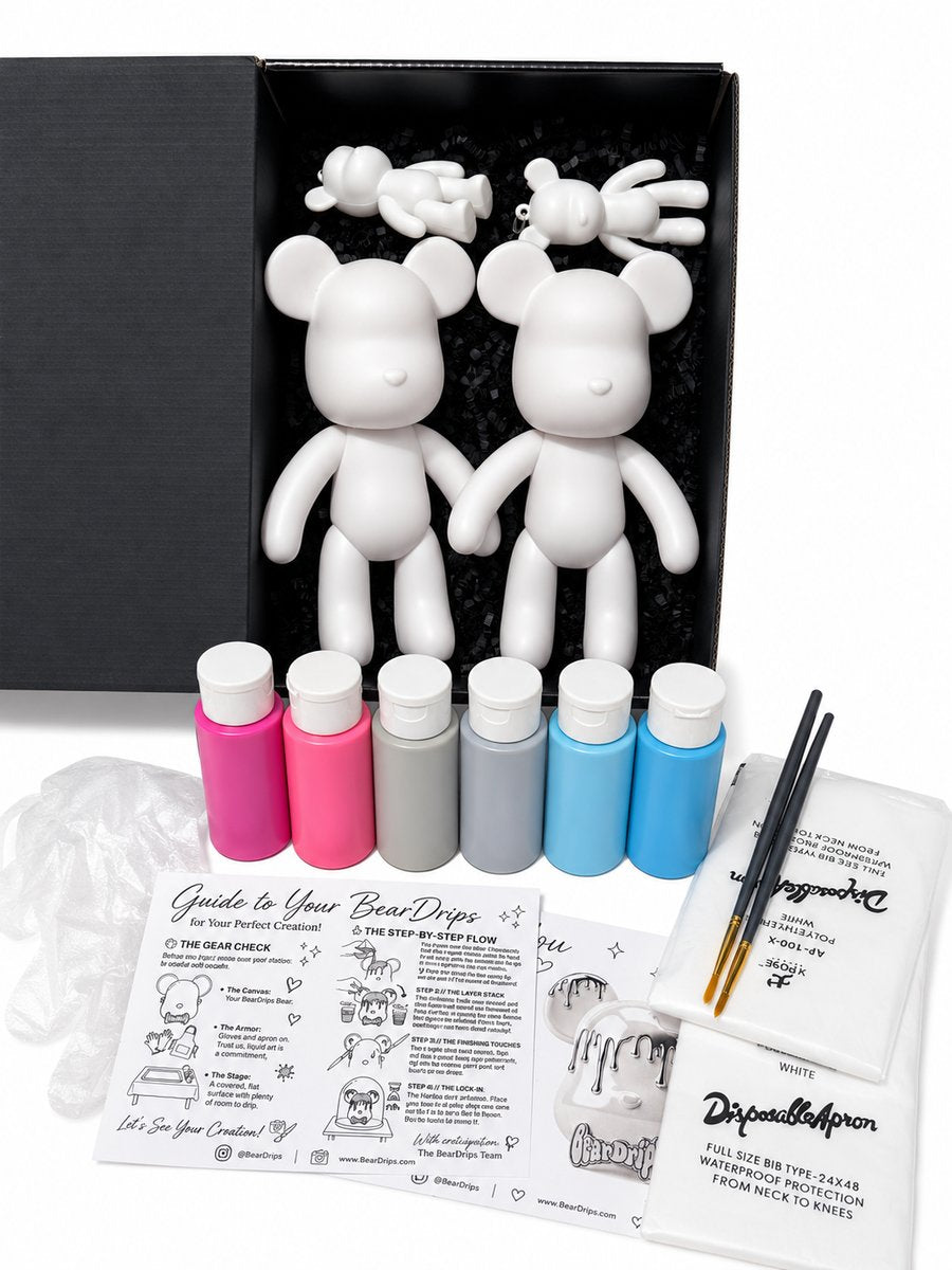 BearDrips DIY at-home kit — bears, paints, brushes, apron and guide